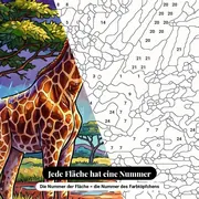 Malen nach Zahlen Giraffe im Regen mit Sonnenstrahl – Nahaufnahme der nummerierten Leinwand