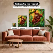 Malen nach Zahlen Affe: Orang-Utan Mutter und Baby im Dschungel – verfügbare Formate im Größenvergleich zu einem Sofa