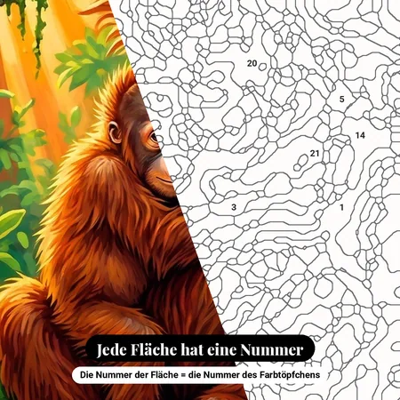 Malen nach Zahlen Affe: Orang-Utan Mutter und Baby im Dschungel – nummerierte Leinwand zum Malen