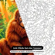Malen nach Zahlen Affe: Orang-Utan Mutter und Baby im Dschungel – Nahaufnahme der nummerierten Leinwand