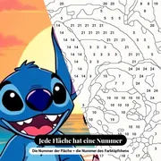 Malen nach Zahlen Stitch und Lilo am Strand – Nahaufnahme der nummerierten Leinwand