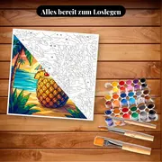 Malen nach Zahlen Piña Colada Cocktail in einer Ananas – Set bereit zum Loslegen auf dem Tisch