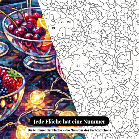Malen nach Zahlen Cocktailtisch mit Gläsern und Früchten – nummerierte Leinwand zum Malen