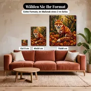 Malen nach Zahlen Rotfuchs im Herbstlaub – verfügbare Formate im Größenvergleich zu einem Sofa