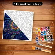 Malen nach Zahlen Meeresschildkröte mit goldenem Mandala-Panzer – Set bereit zum Loslegen auf dem Tisch