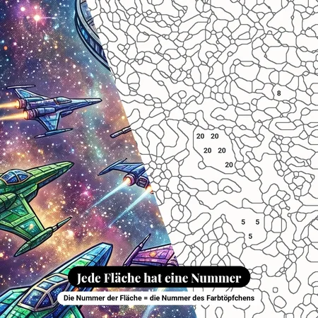 Malen nach Zahlen Galaxieflotte und Raumstation – nummerierte Leinwand zum Malen