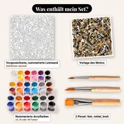 Malen nach Zahlen schwarze Linien und abstrakte Farbspritzer – Set-Inhalt: vorgezeichnete Leinwand, Farben, Pinsel