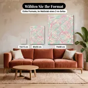 Malen nach Zahlen ineinander verlaufende Pastell-Farbspritzer – verfügbare Formate im Größenvergleich zu einem Sofa