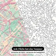 Malen nach Zahlen ineinander verlaufende Pastell-Farbspritzer – Nahaufnahme der nummerierten Leinwand