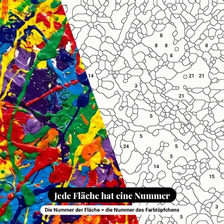 Malen nach Zahlen bunte Farbspritzer – nummerierte Leinwand zum Malen