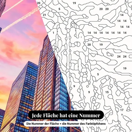 Malen nach Zahlen New Yorker Wolkenkratzer von unten gesehen – nummerierte Leinwand zum Malen
