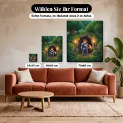 Malen nach Zahlen Abenteurer in Rüstung vor einer Höhle – verfügbare Formate im Größenvergleich zu einem Sofa
