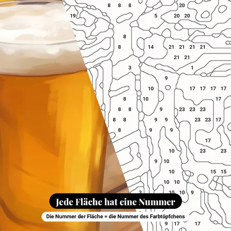 Malen nach Zahlen goldene Bierkrüge auf einem Holztisch – nummerierte Leinwand zum Malen