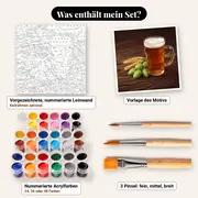 Malen nach Zahlen Glas bernsteinfarbenes Bier mit Hopfen – Set-Inhalt: vorgezeichnete Leinwand, Farben, Pinsel