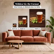Malen nach Zahlen Glas bernsteinfarbenes Bier mit Hopfen – verfügbare Formate im Größenvergleich zu einem Sofa