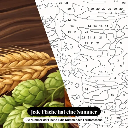 Malen nach Zahlen Glas bernsteinfarbenes Bier mit Hopfen – nummerierte Leinwand zum Malen