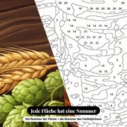 Malen nach Zahlen Glas bernsteinfarbenes Bier mit Hopfen – Nahaufnahme der nummerierten Leinwand