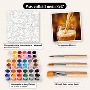 Malen nach Zahlen Getränke: Bier wird ins Glas gezapft – Set-Inhalt: vorgezeichnete Leinwand, Farben, Pinsel