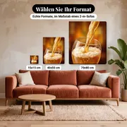 Malen nach Zahlen Getränke: Bier wird ins Glas gezapft – verfügbare Formate im Größenvergleich zu einem Sofa