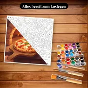 Malen nach Zahlen Essen: Pizza aus dem Holzofen – Set bereit zum Loslegen auf dem Tisch