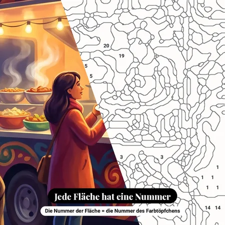 Malen nach Zahlen Essen: Taco-Food-Truck bei Nacht – nummerierte Leinwand zum Malen