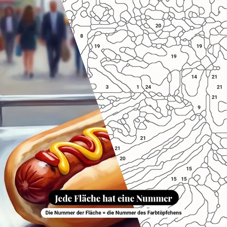Malen nach Zahlen Hot Dog am New Yorker Straßenstand – nummerierte Leinwand zum Malen