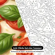 Malen nach Zahlen Pizza Margherita auf Holzbrett – Nahaufnahme der nummerierten Leinwand