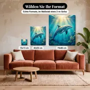 Malen nach Zahlen Delfin unter der Wasseroberfläche – verfügbare Formate im Größenvergleich zu einem Sofa