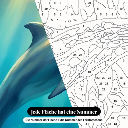 Malen nach Zahlen Delfin unter der Wasseroberfläche – nummerierte Leinwand zum Malen