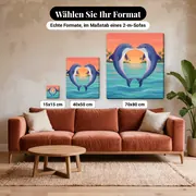 Malen nach Zahlen Delfine in Herzform – verfügbare Formate im Größenvergleich zu einem Sofa
