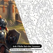 Malen nach Zahlen Drache und Ritter vor dem Schloss – Nahaufnahme der nummerierten Leinwand
