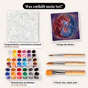 Malen nach Zahlen zwei Drachen im Yin-Yang-Kreis – Set-Inhalt: vorgezeichnete Leinwand, Farben, Pinsel