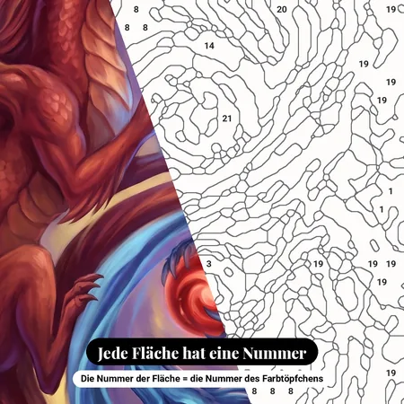 Malen nach Zahlen zwei Drachen im Yin-Yang-Kreis – nummerierte Leinwand zum Malen
