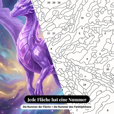 Malen nach Zahlen violetter Kristalldrache in der Galaxie – nummerierte Leinwand zum Malen