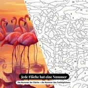 Malen nach Zahlen Flamingos bei Sonnenaufgang – Nahaufnahme der nummerierten Leinwand