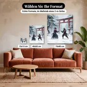 Malen nach Zahlen Samurai-Duell im Schnee – verfügbare Formate im Größenvergleich zu einem Sofa