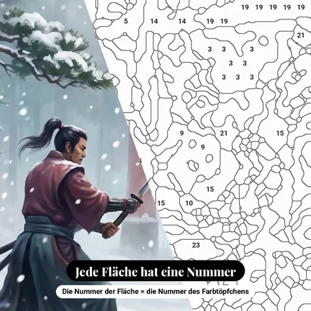 Malen nach Zahlen Samurai-Duell im Schnee – nummerierte Leinwand zum Malen