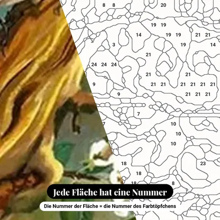 Malen nach Zahlen drei Vögel auf einem blühenden Zweig – nummerierte Leinwand zum Malen