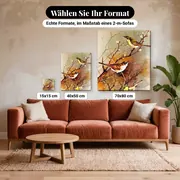 Malen nach Zahlen drei Vögel auf einem Weidenzweig – verfügbare Formate im Größenvergleich zu einem Sofa