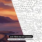Malen nach Zahlen Hubschrauber über der Küste bei Sonnenuntergang – Nahaufnahme der nummerierten Leinwand