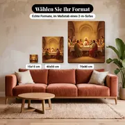 Malen nach Zahlen Das letzte Abendmahl Jesu mit den Aposteln – verfügbare Formate im Größenvergleich zu einem Sofa