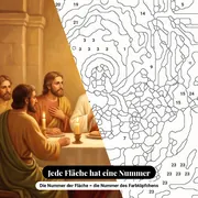 Malen nach Zahlen Das letzte Abendmahl Jesu mit den Aposteln – Nahaufnahme der nummerierten Leinwand