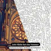 Malen nach Zahlen gotische Kathedrale und Rosette – Nahaufnahme der nummerierten Leinwand