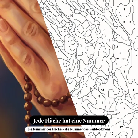 Malen nach Zahlen betende Hände mit einem Rosenkranz – nummerierte Leinwand zum Malen