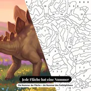 Malen nach Zahlen Stegosaurus in einem blühenden Tal – Nahaufnahme der nummerierten Leinwand