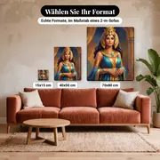 Malen nach Zahlen Porträt einer goldenen ägyptischen Königin – verfügbare Formate im Größenvergleich zu einem Sofa