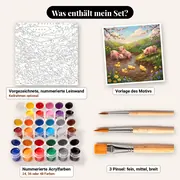 Malen nach Zahlen Ferkel und Entenküken am Teich – Set-Inhalt: vorgezeichnete Leinwand, Farben, Pinsel