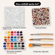 Malen nach Zahlen Blumenmuster von William Morris Schachblumen – Set-Inhalt: vorgezeichnete Leinwand, Farben, Pinsel