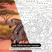 Malen nach Zahlen Zebraherde am Wasserloch – Nahaufnahme der nummerierten Leinwand
