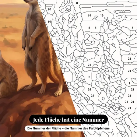 Malen nach Zahlen Erdmännchen als Wachposten in der Wüste – nummerierte Leinwand zum Malen